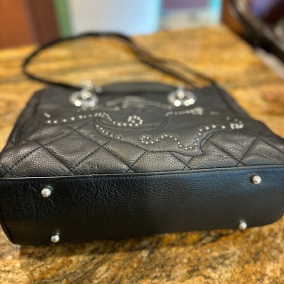 NWOT Brighton Linaria Logan Quilted Leather Studded Black Rose Bag - Picture 3 of 5